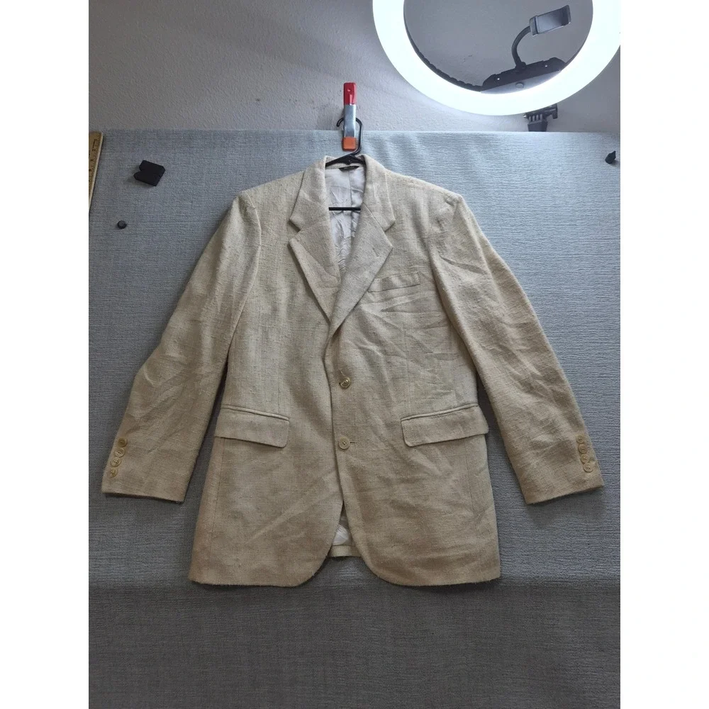 Oakton Blazer Jacket Mens 38 Beige Lined Silk Notch Lapel Single Breasted Formal